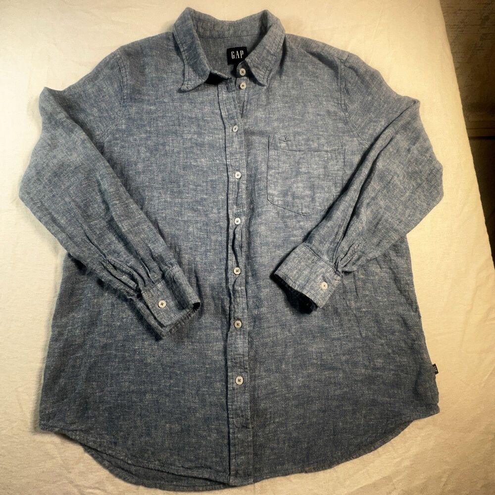 Gap Women's Size Medium Blue Linen Blend Button Down Long Sleeve Shirt